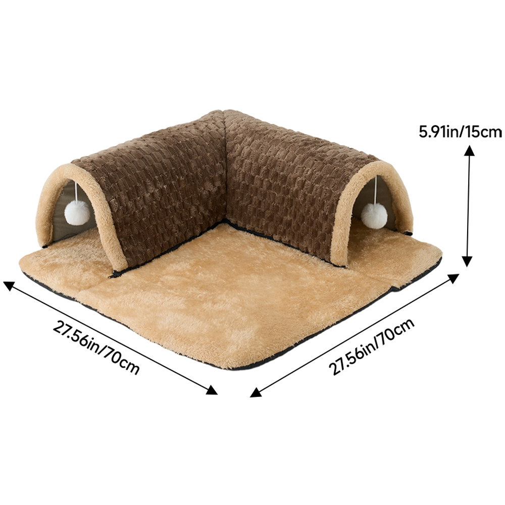 H&O Direct 70cm 2-in-1 Cat Tunnel Bed with Hanging Ball Toys Image 6