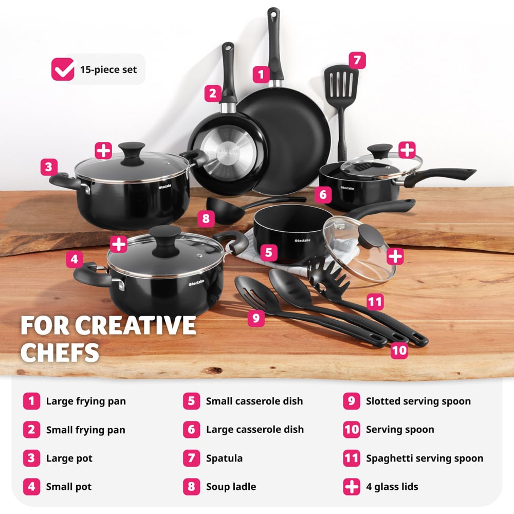 Tectake Varese 15 Piece Black Pan Set Image 3