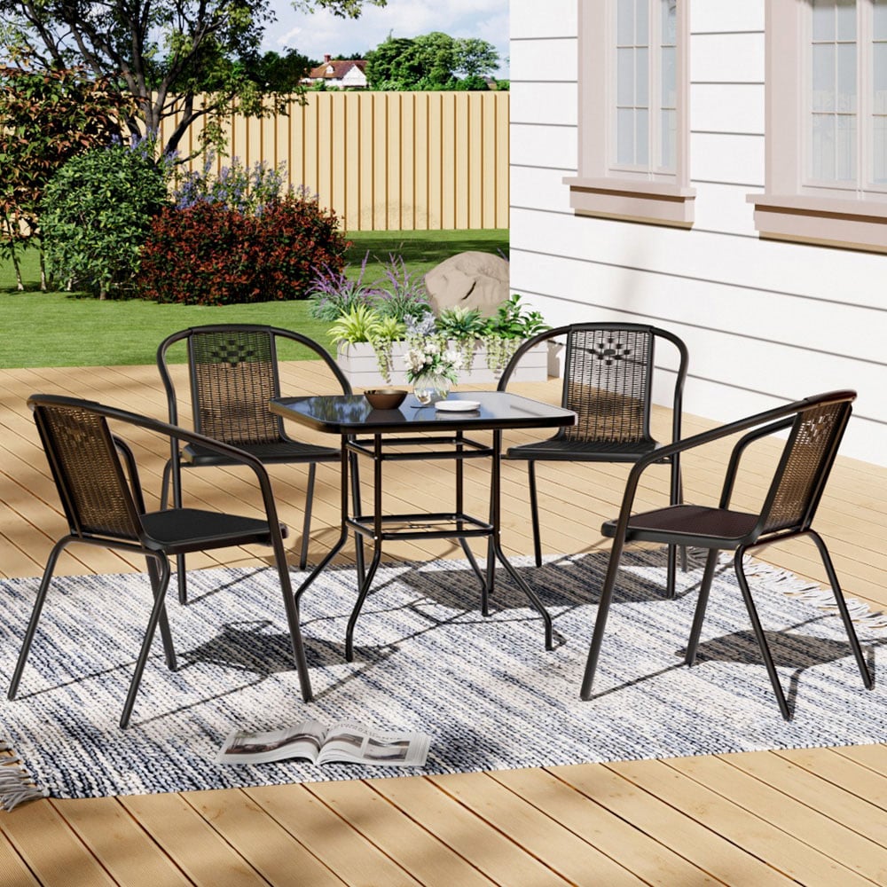 Living and Home Wicker 4 Seater Black Square Patio Set Image 1