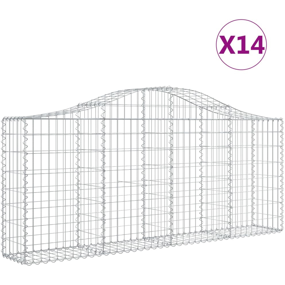 vidaXL Silver Galvanised Iron Arched Gabion Basket 80/100 x 30 x 200cm 14 Pack Image 2