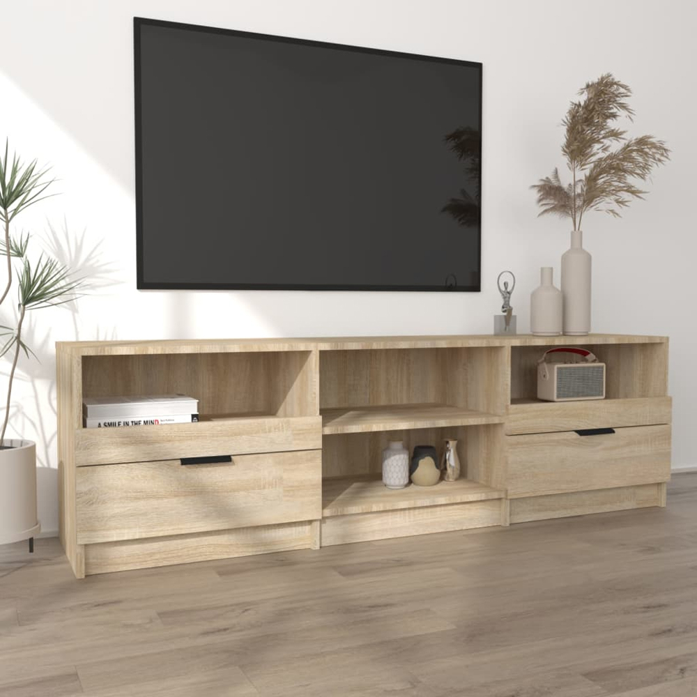 vidaXL 2 Drawer 4 Shelf Sonoma Oak Wide TV Cabinet Image 3