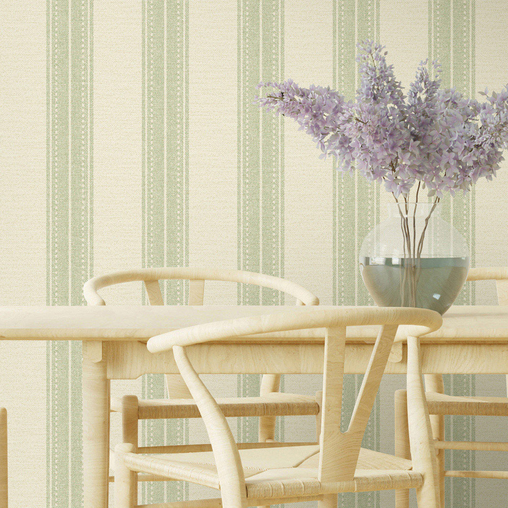 Holden Linen Stripe Sage Wallpaper Image 3