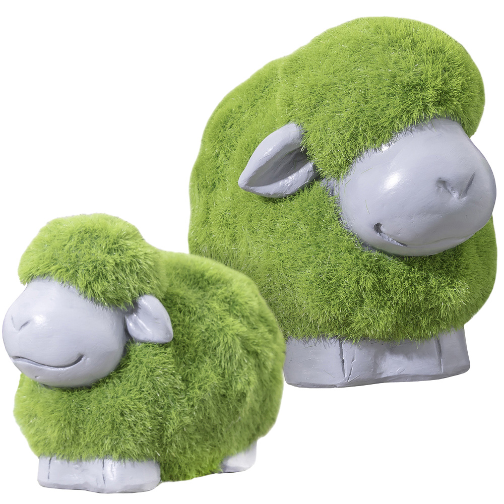 wilko Set of 2 Green and White Garden Sheep Statues Image 1