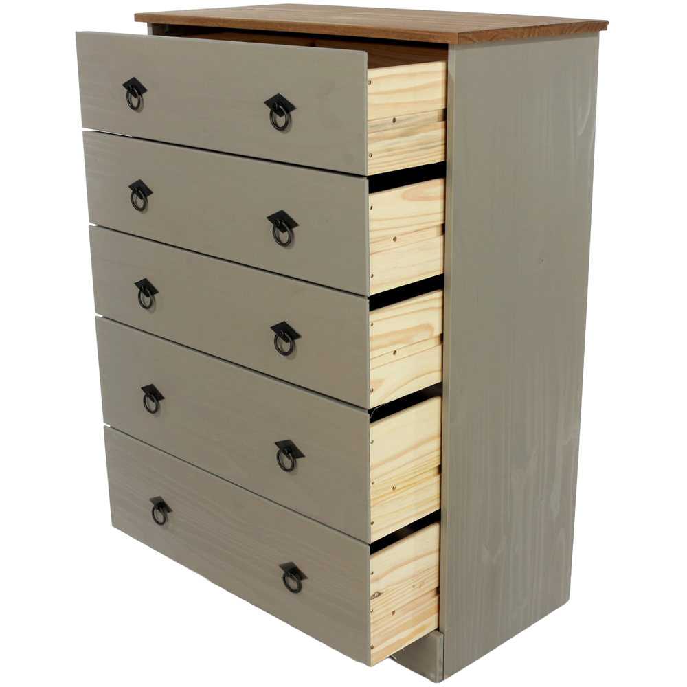 Core Products Corona Classic 5 Drawer Grey Pine Wood Chest of Drawers Image 4