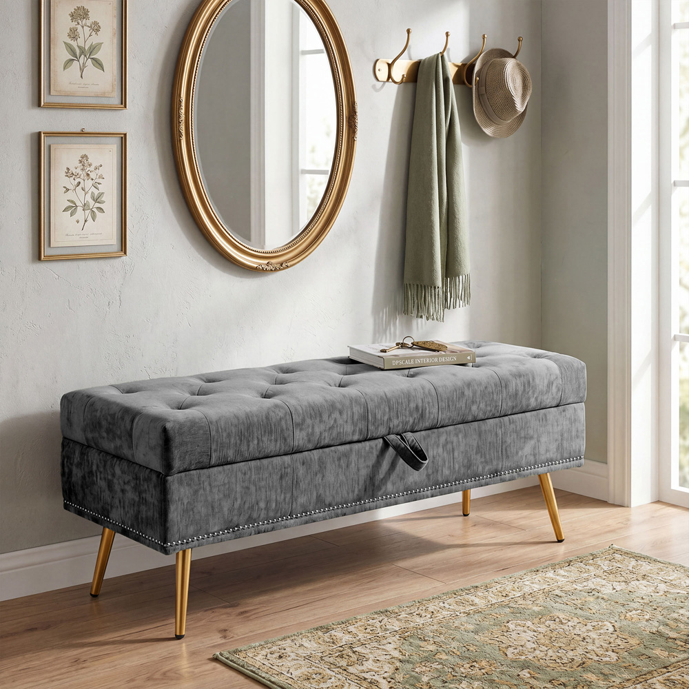 HOMCOM Grey Chenille Ottoman Storage Box Image 3