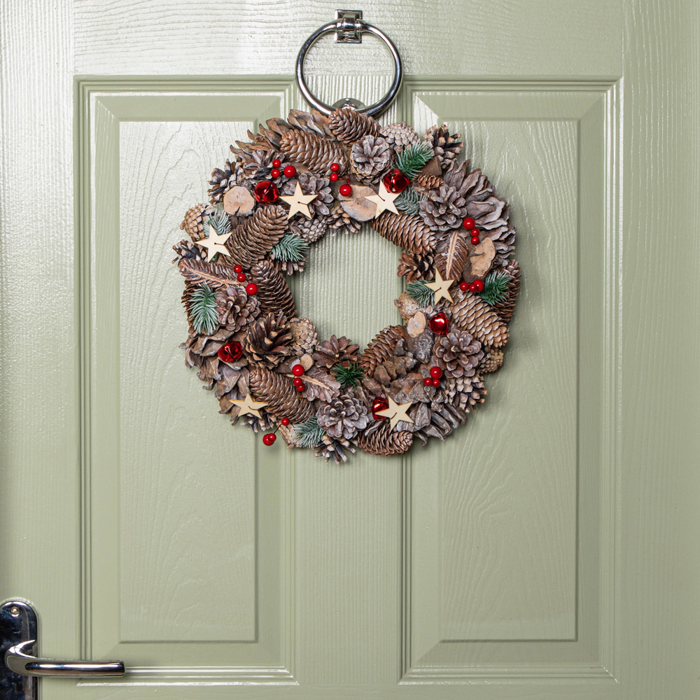 Samuel Alexander Frosted Wreath with Red Jingle Bells and Wooden Stars 36cm Image 4