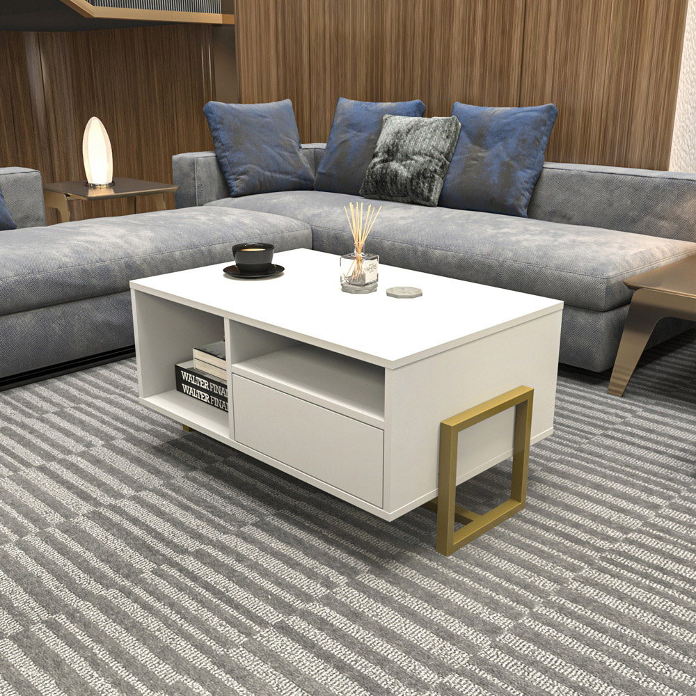 Decorotika Utopie 2 Door 2 Shelf White Modern Coffee Table Image 4