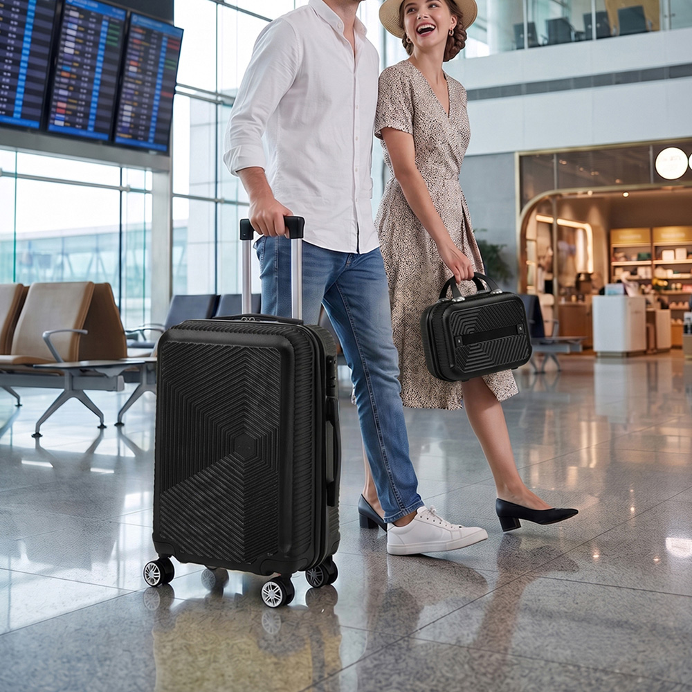 H&O Direct 2 Piece Black ABS Hard Shell Suitcase Set with Spinner Wheels Image 5