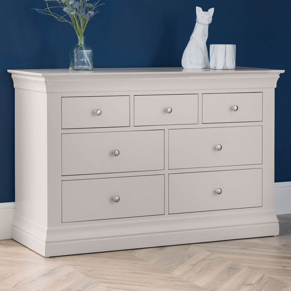 Julian Bowen Clermont 7 Drawer Light Grey Chest of Drawers Image 1