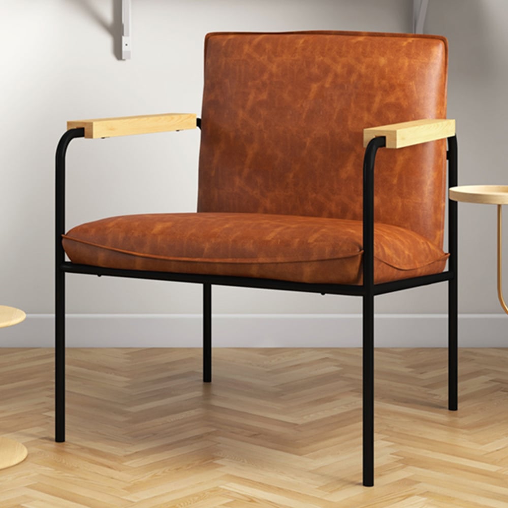 Costway Camel PU Leather Accent Chair Image 1