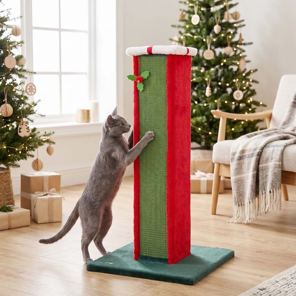 PawHut Green Cat Scratching Post with Bell Toy 81cm Image 2