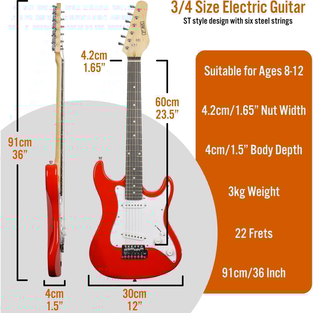 3rd Avenue Red 3/4 Size Electric Guitar Set Image 6