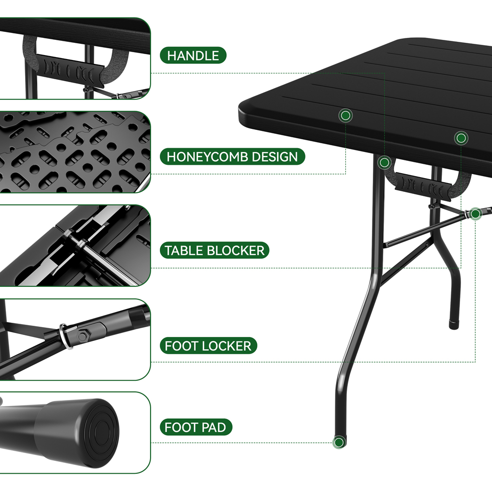 Brooklyn 6ft Dark Wood Heavy Duty Foldable Garden Camping Table Image 5