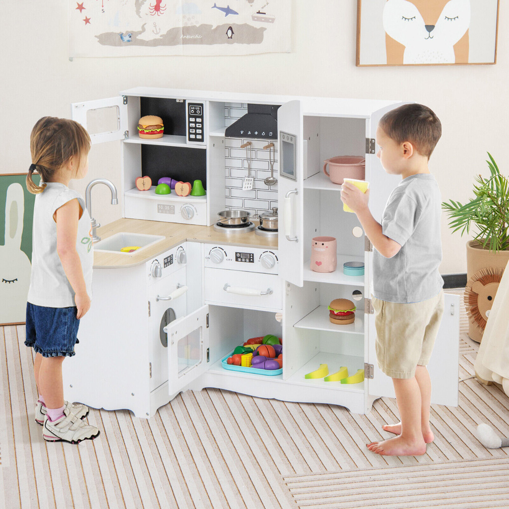 Costway Kids White Corner Wooden Kitchen Playset Image 4
