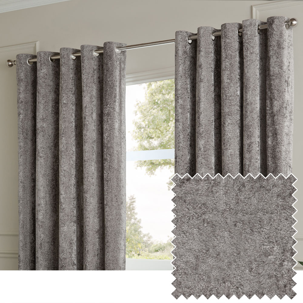 Paoletti Lustre Pewter Velvet Fully Lined Eyelet Curtains 229 x 229cm Image 2