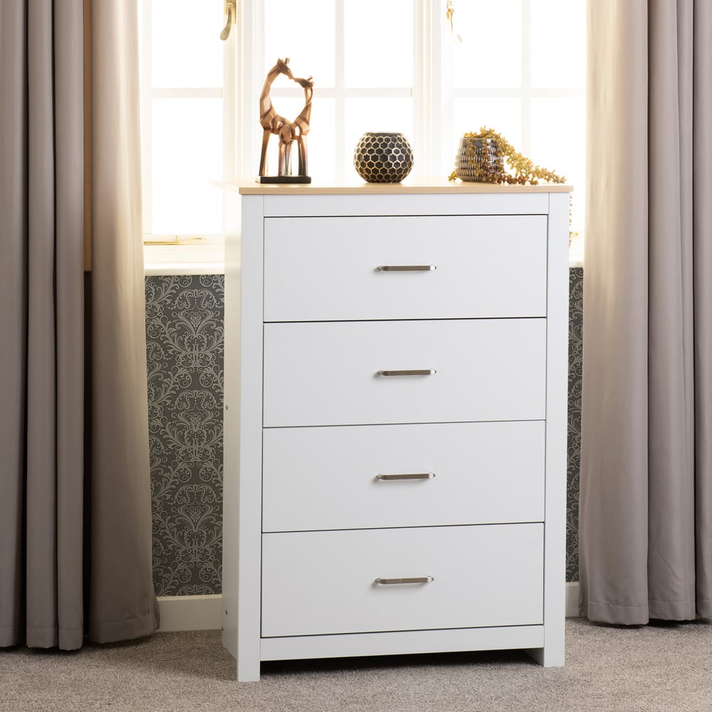 Seconique Portland 4 Drawer White and Oak Effect Chest of Drawers Image 9