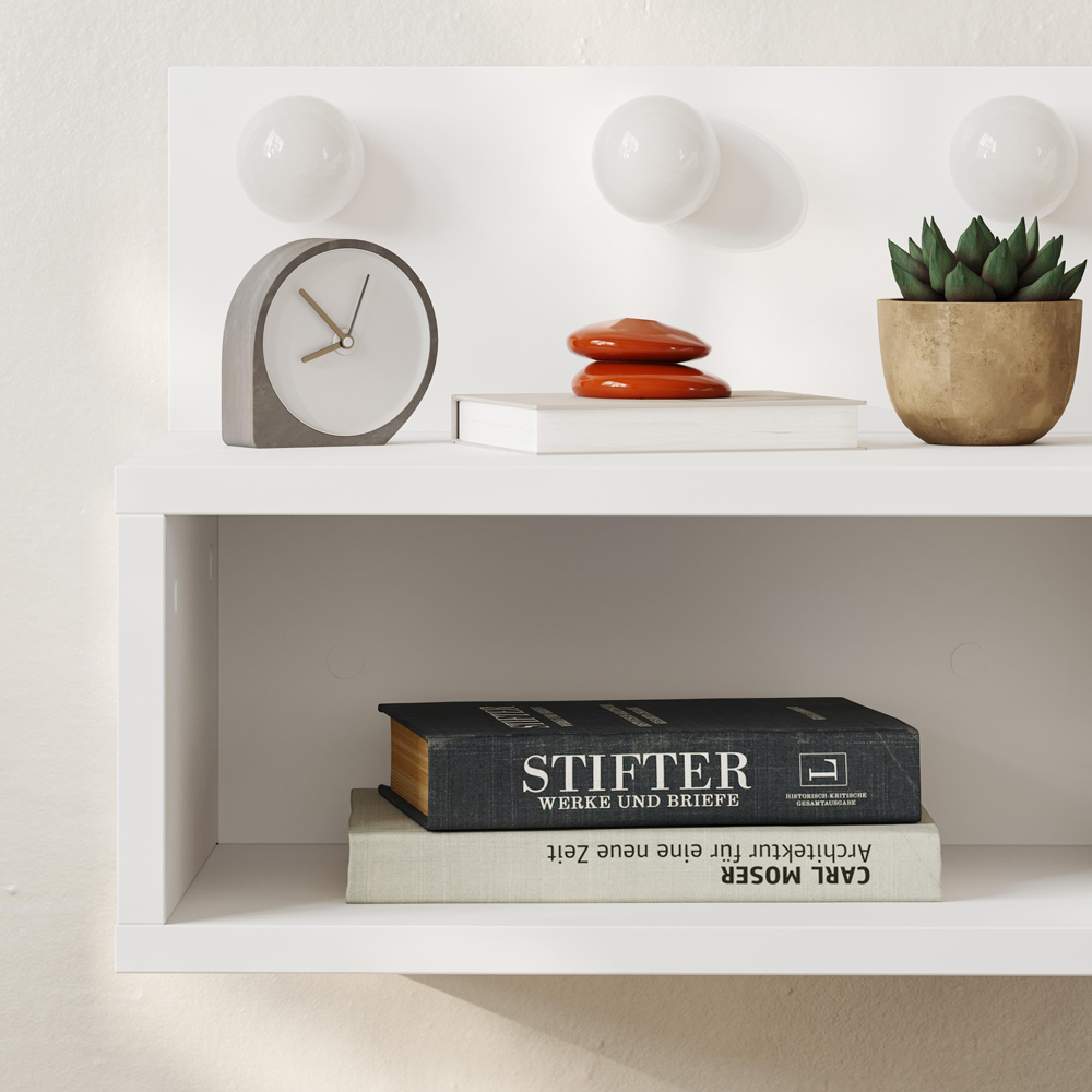 Decortie Treo 2 Shelf White LED Wall-Mounted Bedside Table Image 3