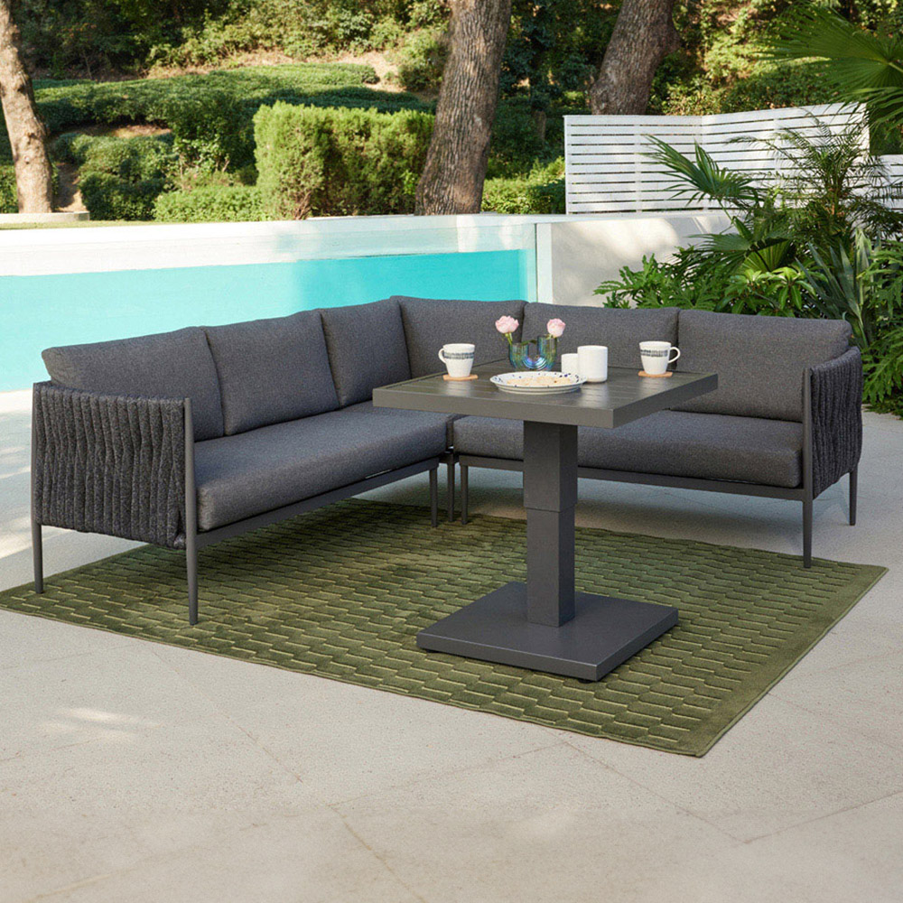 Home Detail Serena 5 Seater Dark Grey Rope Style Corner Garden Sofa Set with Coffee Table Image 1