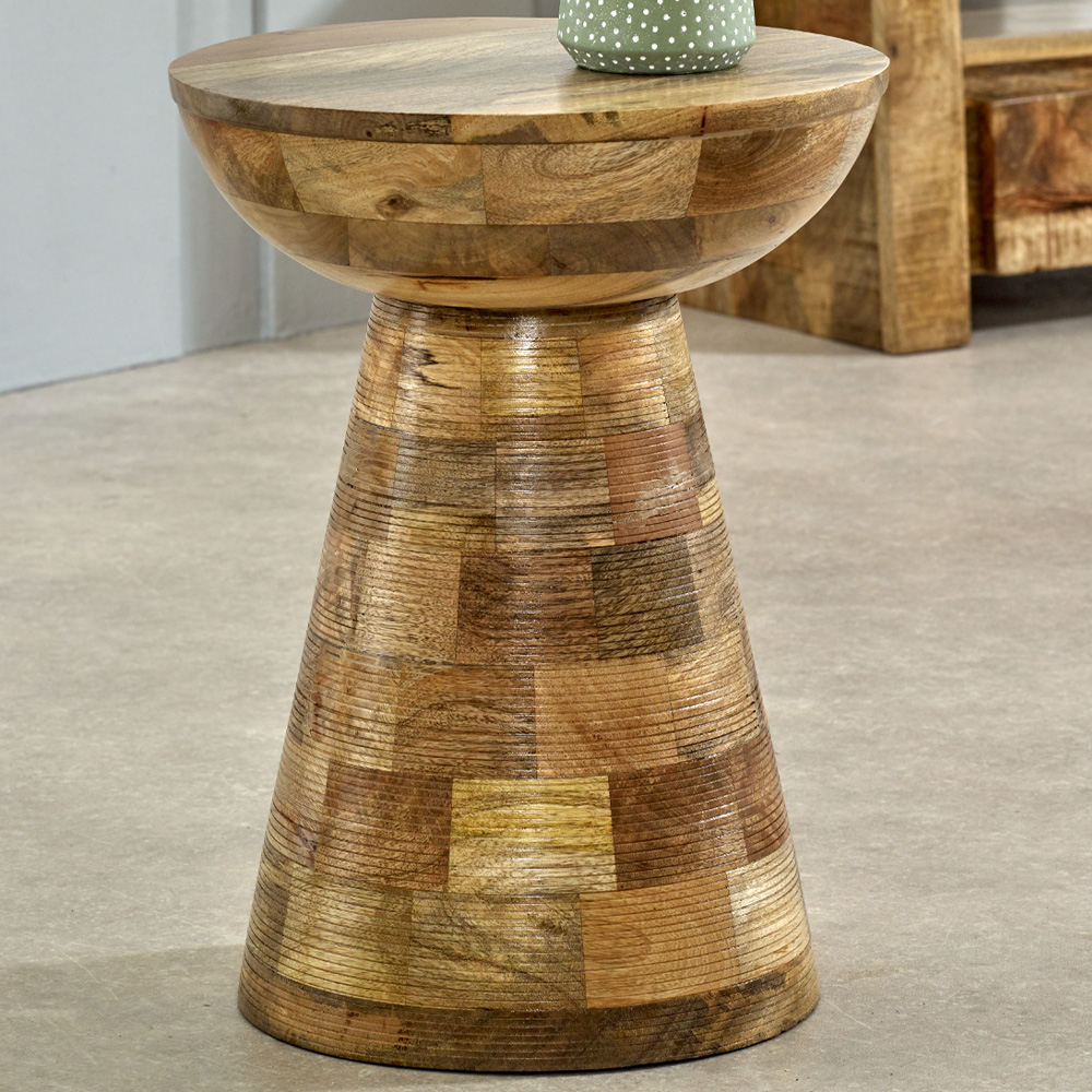Brooklyn Mushroom Style Solid Wood Round Side Table Image 1