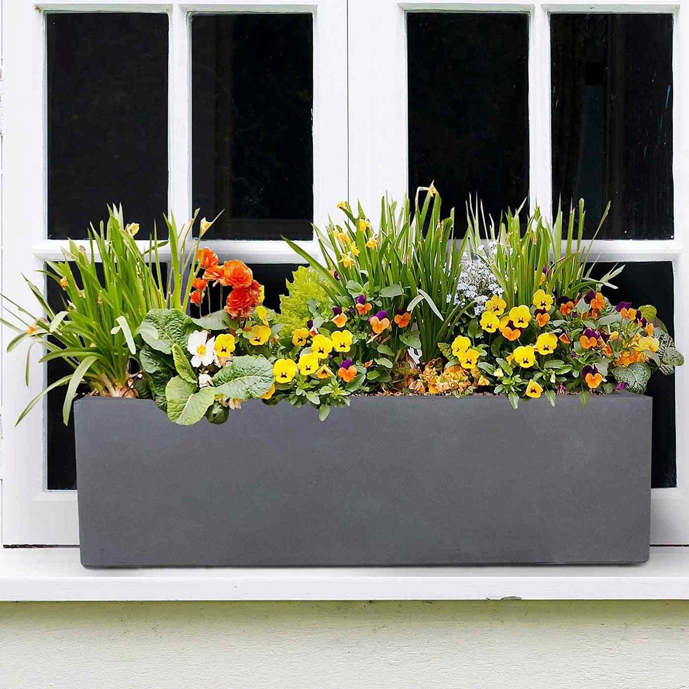 wilko Window Flower Box Dark Grey Light Concrete Outdoor Planter 60cm Image 4