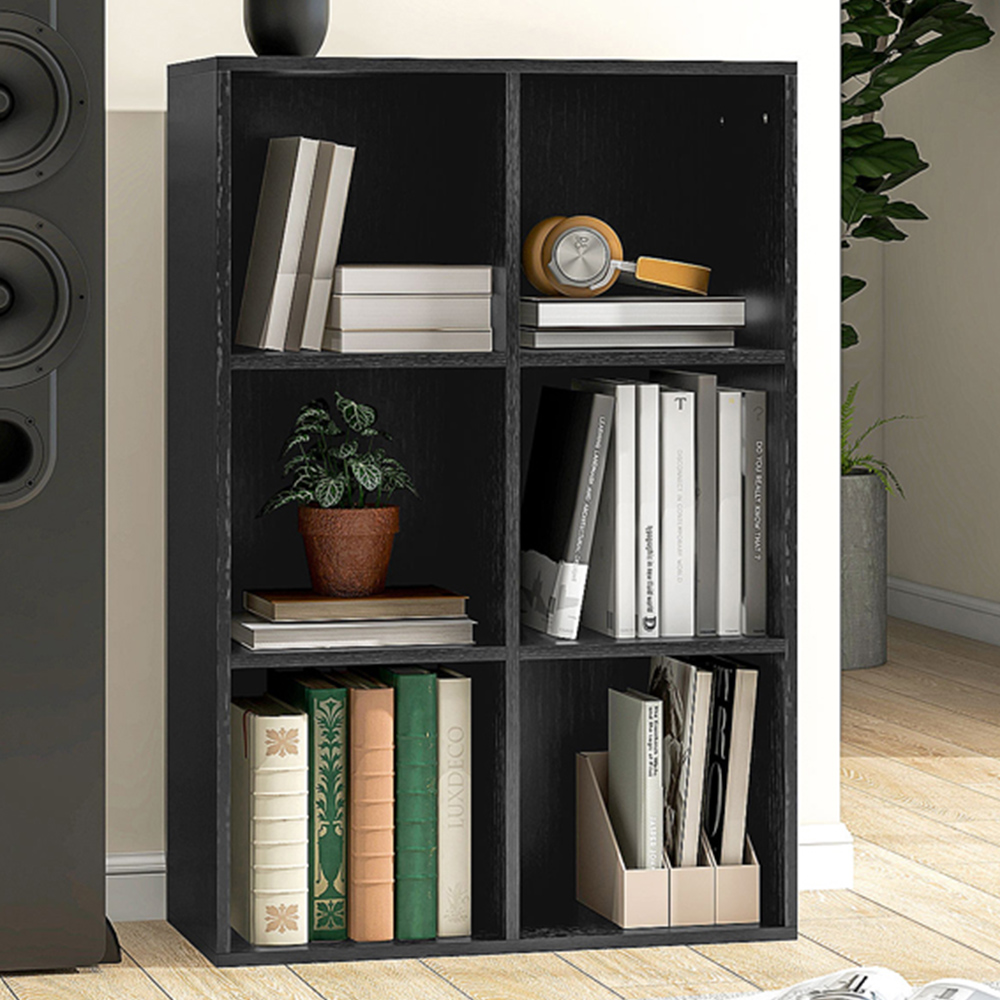 Portland 6 Storage Shelf Black Bookcase Image 1