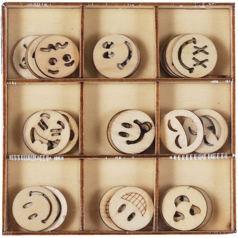 Art Studio Pack of 45 Wooden Smiley Faces Image