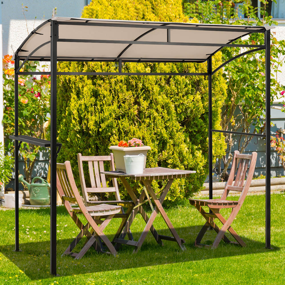 Costway 2.11 x 2.16m Beige Grill Gazebo with Shelf and Hook Image 5