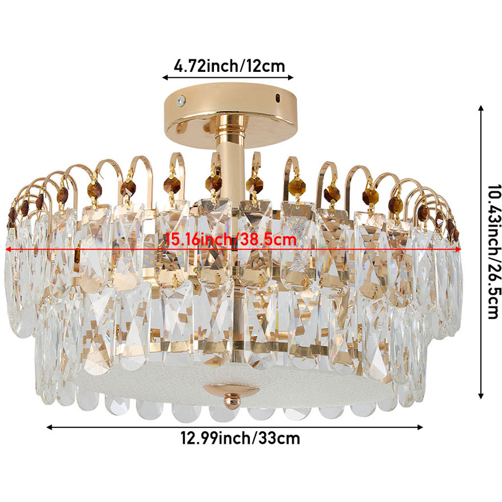 Living and Home Gold Crystal Semi Flush Mount E14 Ceiling Light Image 8