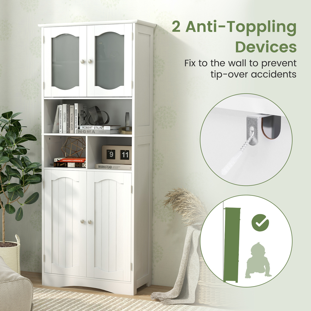 Costway 4 Glass Door 3 Shelf White Tall Bathroom Cabinet 148cm Image 6