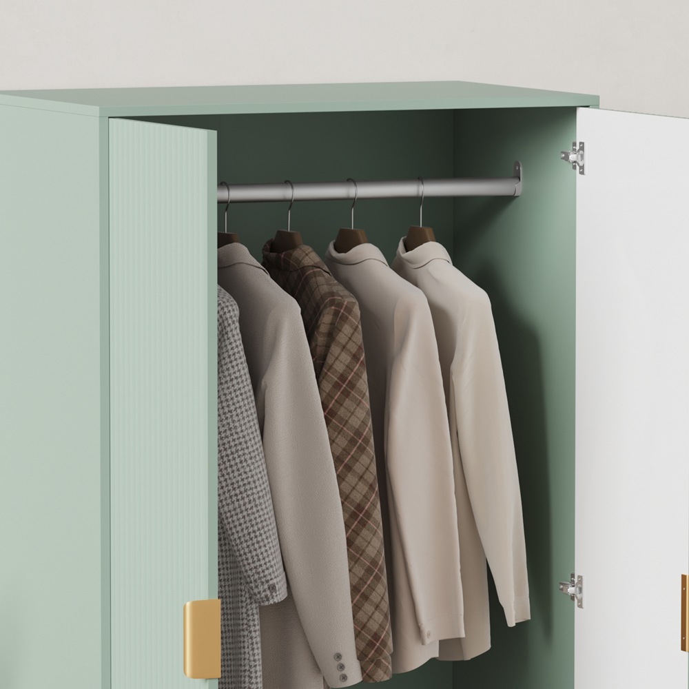 FurnitureHMD 2 Door Single Drawer Green Wave Pattern Wardrobe with Hanging Rail Image 7