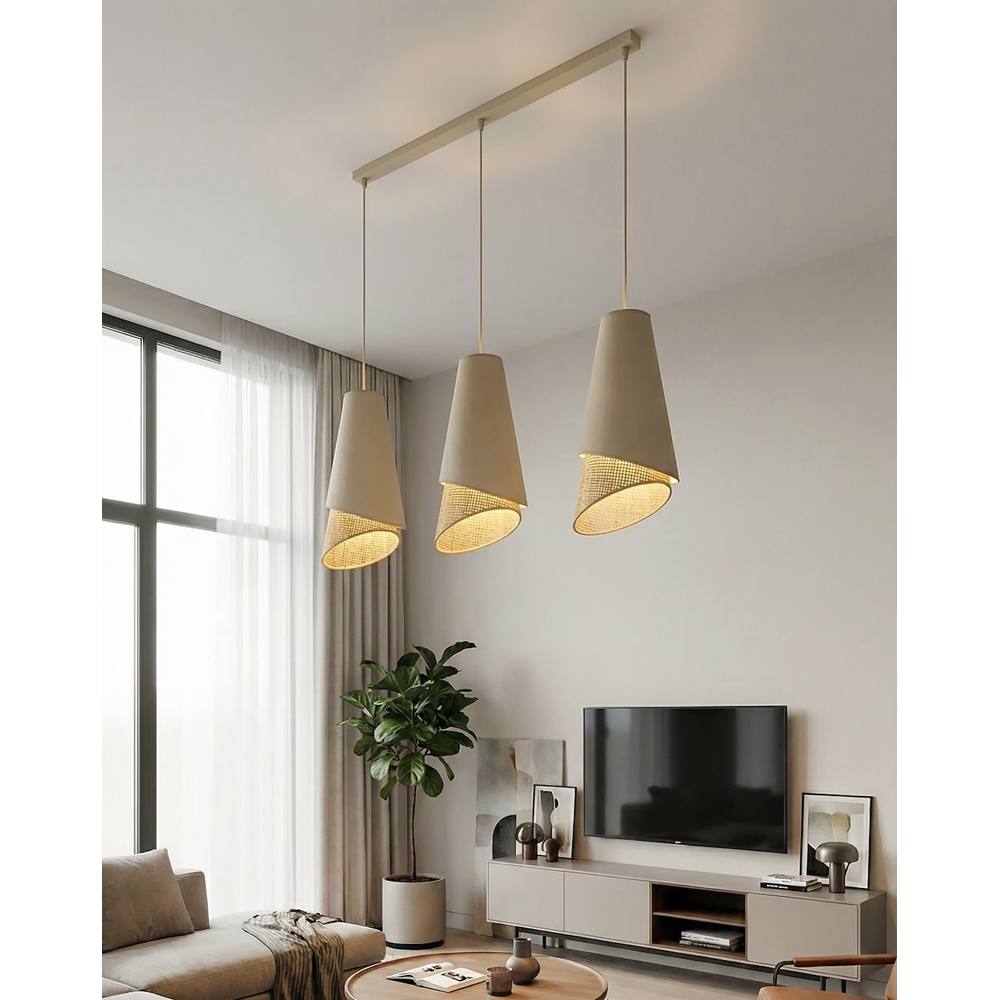 Emibig Moda 3 Light Beige and Rattan E27 Ceiling Pendant Light Image 5