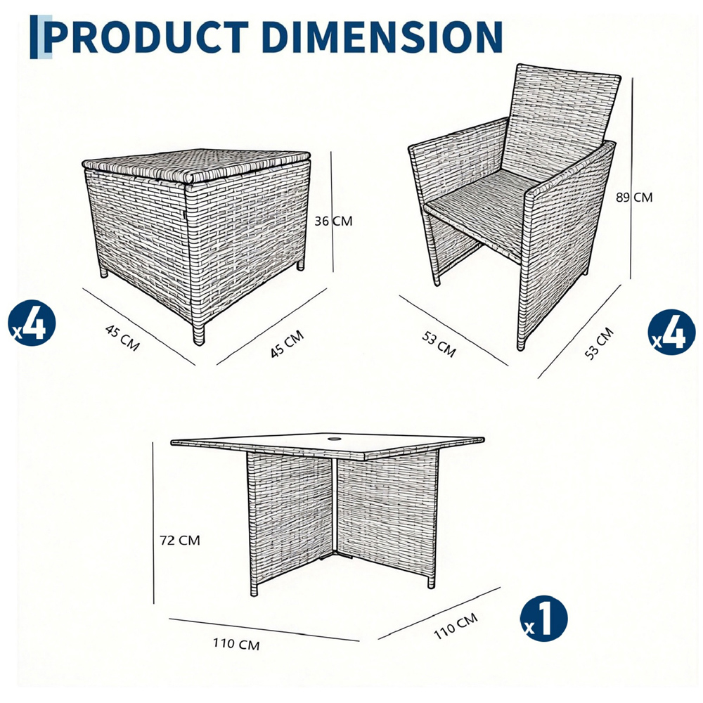 Furniture One 8 Seater Rattan Wicker Garden Cube Dining Set with Parasol Hole Image 9