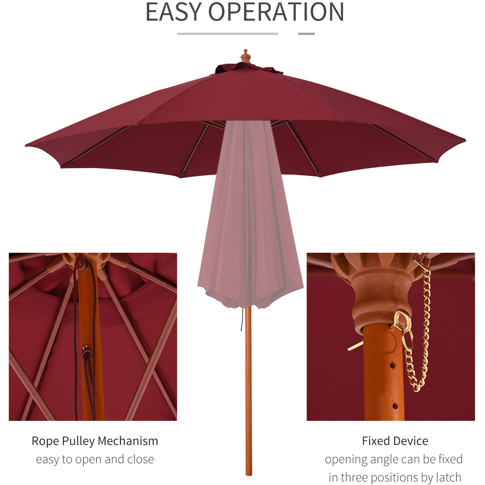 Outsunny Wine Red Wooden Garden Parasol with Top Vent 2.5m Image 3