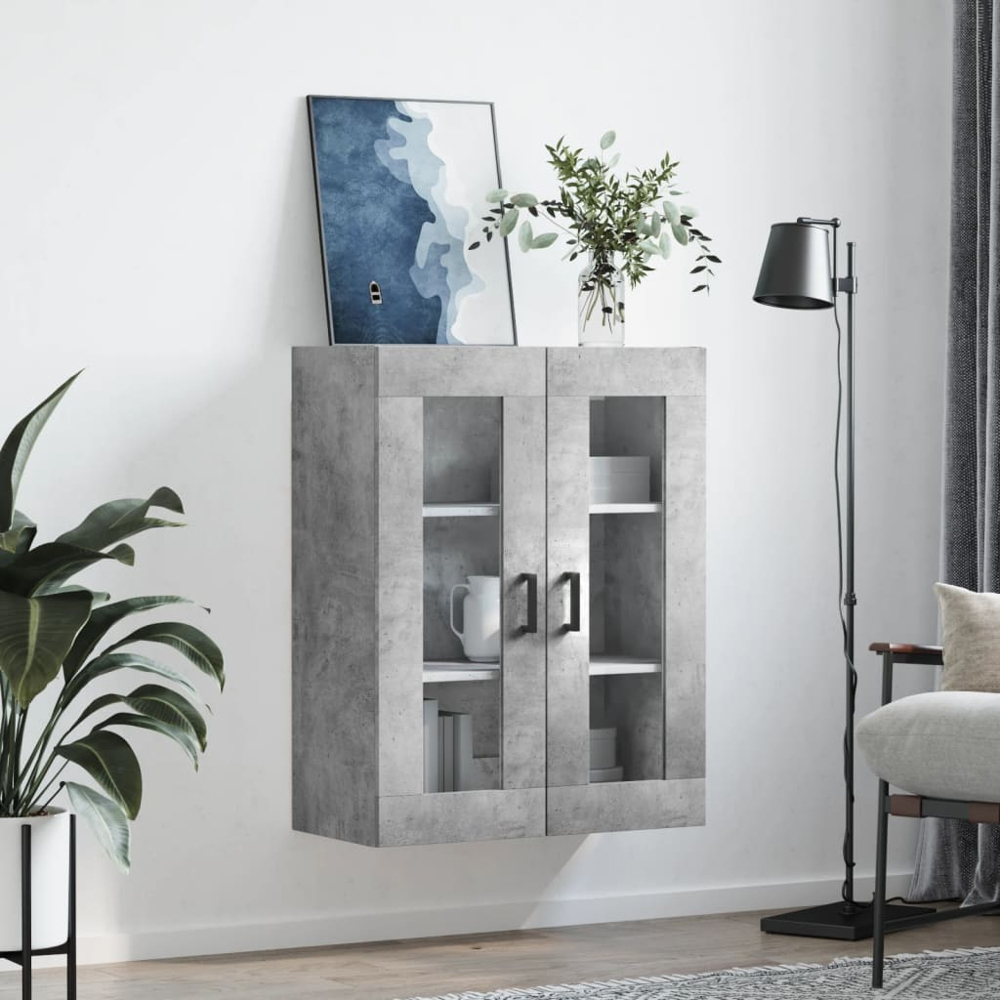 vidaXL 2 Glass Door Concrete Grey Wall Mounted Cabinet Image 3