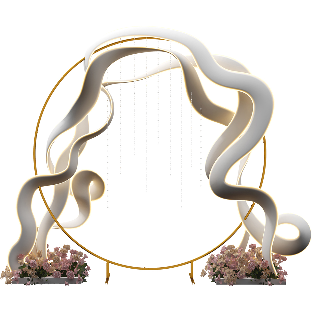 Outsunny 7 x 7ft Gold Tone Round Backdrop Arch Stand Image 3