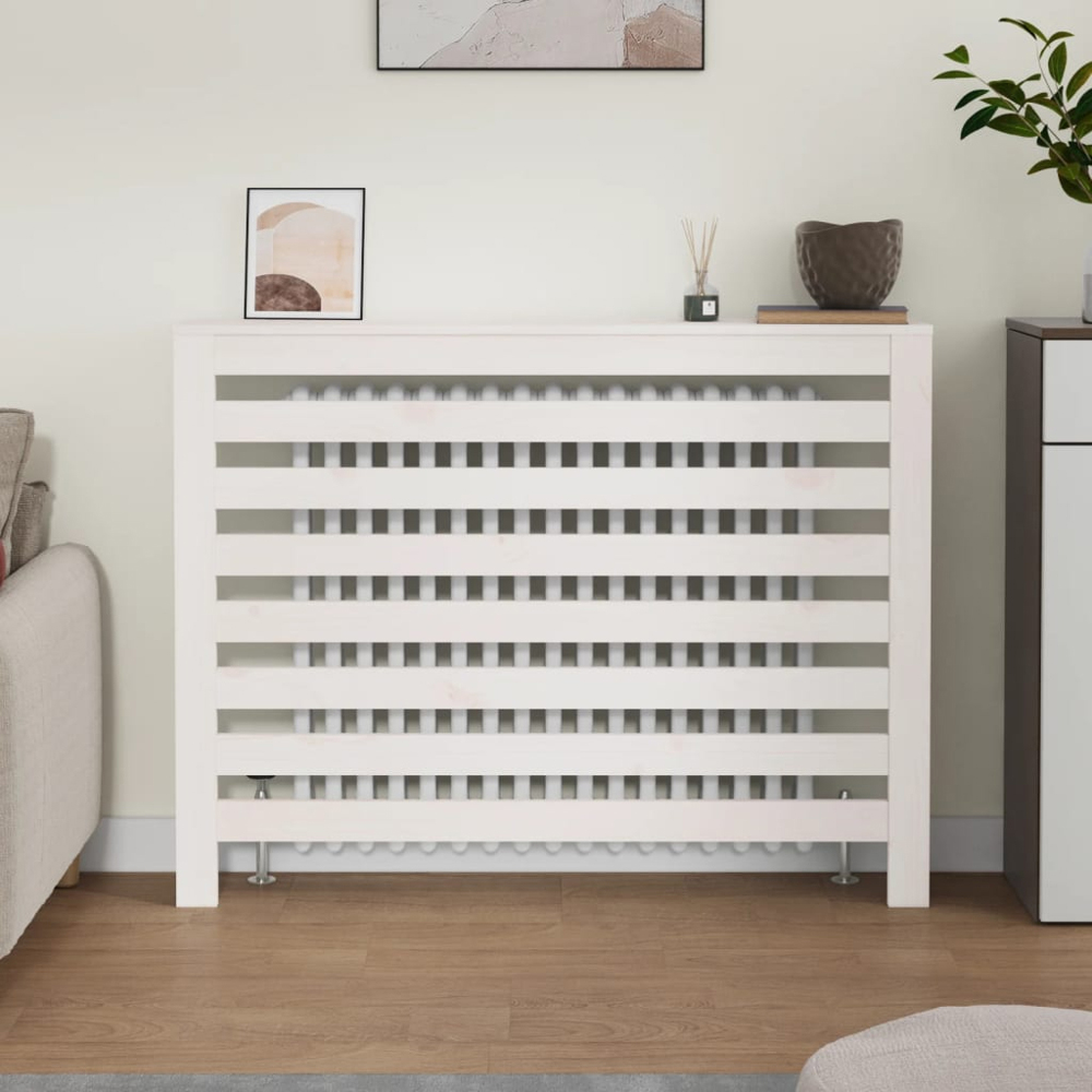 vidaXL White Solid Pine Wood Radiator Cover 108.5 x 19 x 84cm Image 2