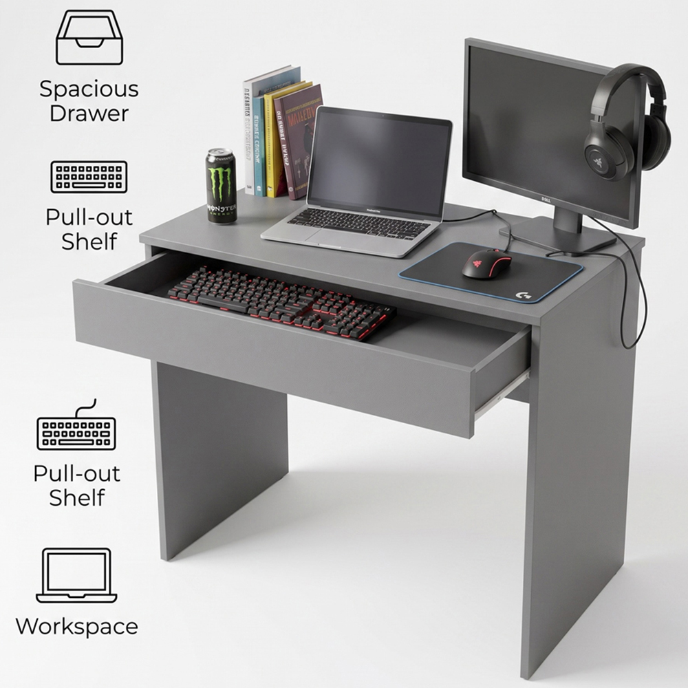 Shefa Line Focus 750 Single Drawer Wide Computer Desk Graphite Image 4