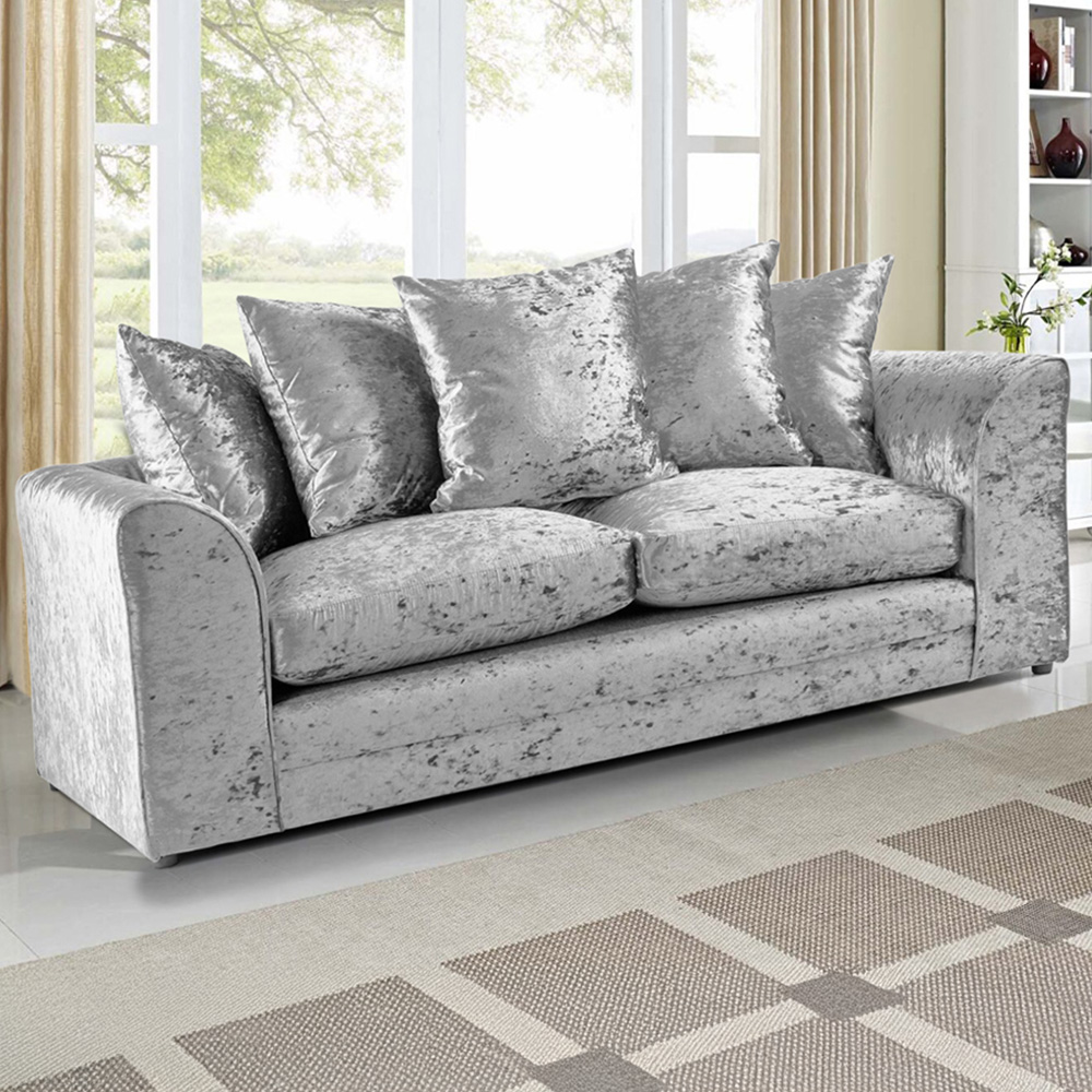 Portland Mirana Modern 3 Seater Silver Crush Velvet Sofa Image 1