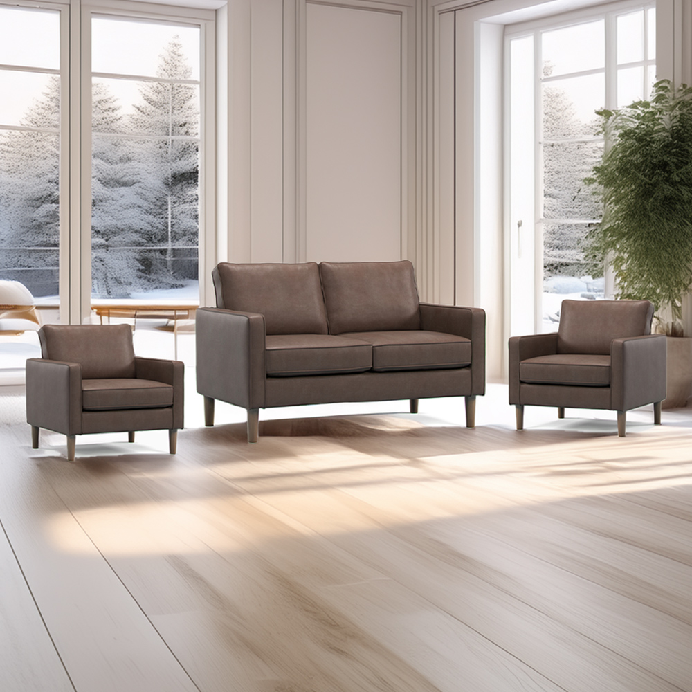 Bexhill 4 Seater Brown Faux Leather Sofa Suite Image 1