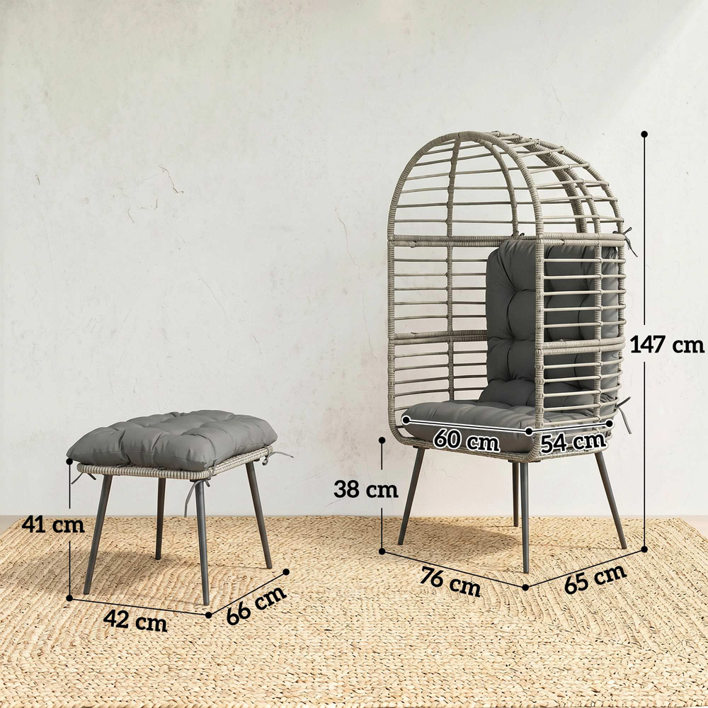 Outsunny Light Grey Standing Egg Chair with Footstool Image 9