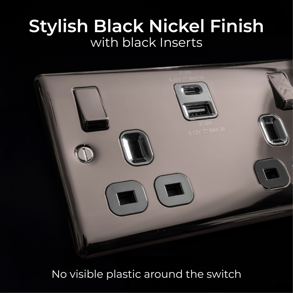 BG Nexus 13A Black Nickel Double Switched Socket with USB A and C Image 8