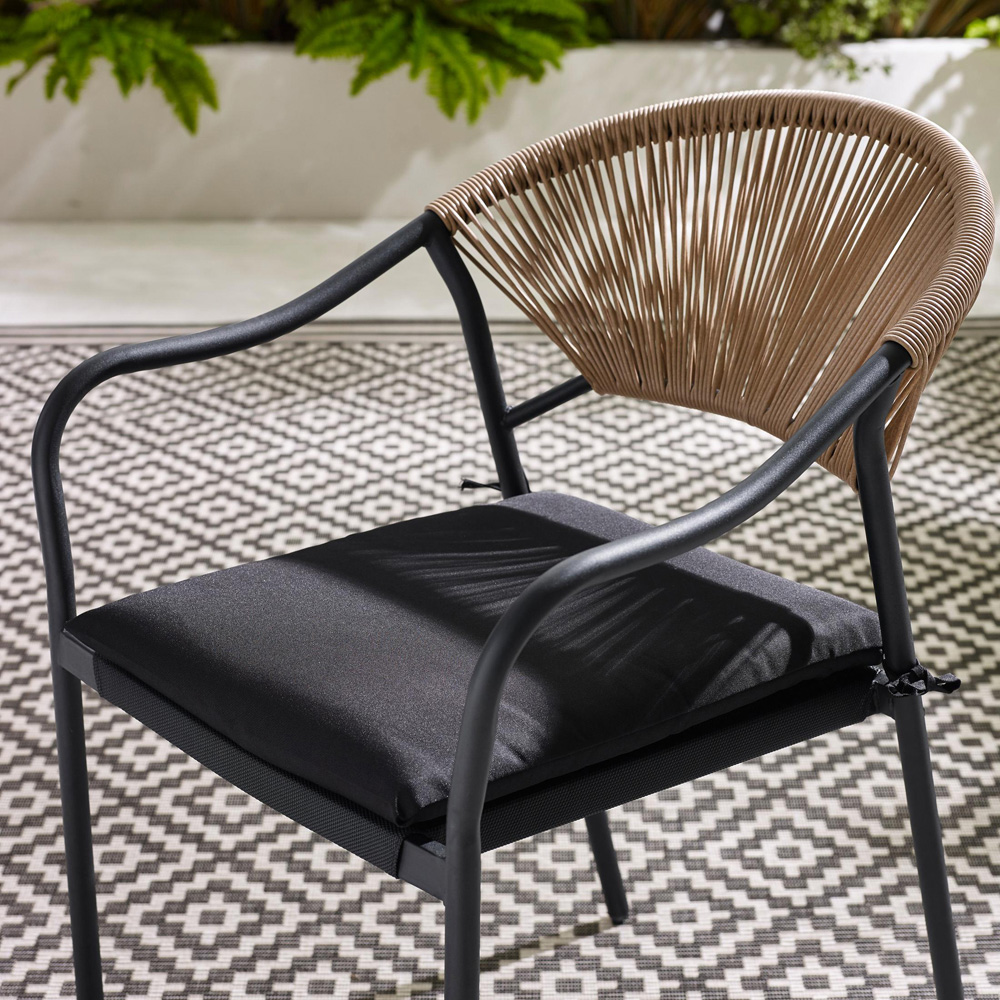 Furniturebox Sora Set of 2 Black Rattan Outdoor Dining Chair Set with Cushion Image 2
