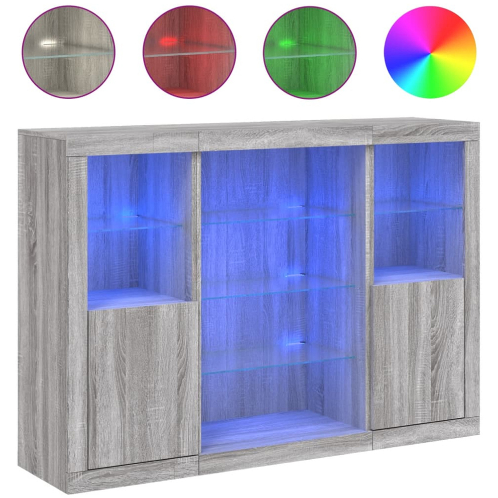 vidaXL 2 Door 12 Shelf Grey Sonoma Wooden Sideboard with LED Lights 3 Piece Image 9