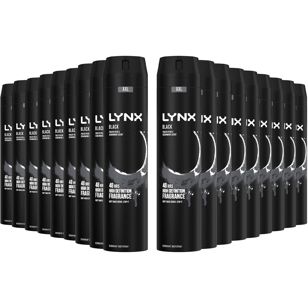 Lynx Black Frozen Pear and Cedarwood 48H Protection Deodorant Body Spray 250ml 18 Pack Image 1