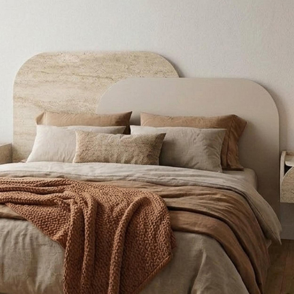 Decortie Rove 2 Overlapping Panel Travertine Wall-Mounted Headboard Image 1