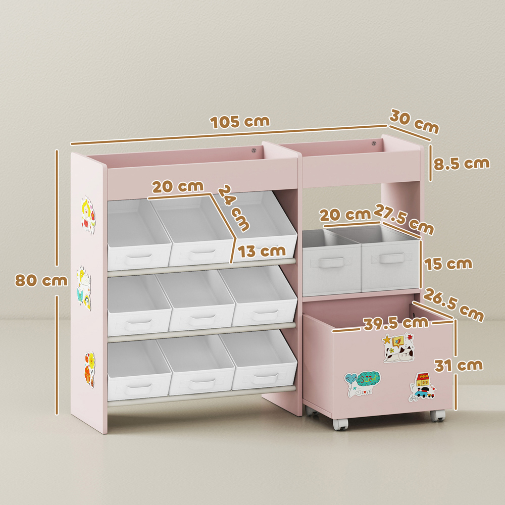 AIYAPLAY 11 Bin Pink Kids Toy Storage Unit with 3 Stickers Image 9