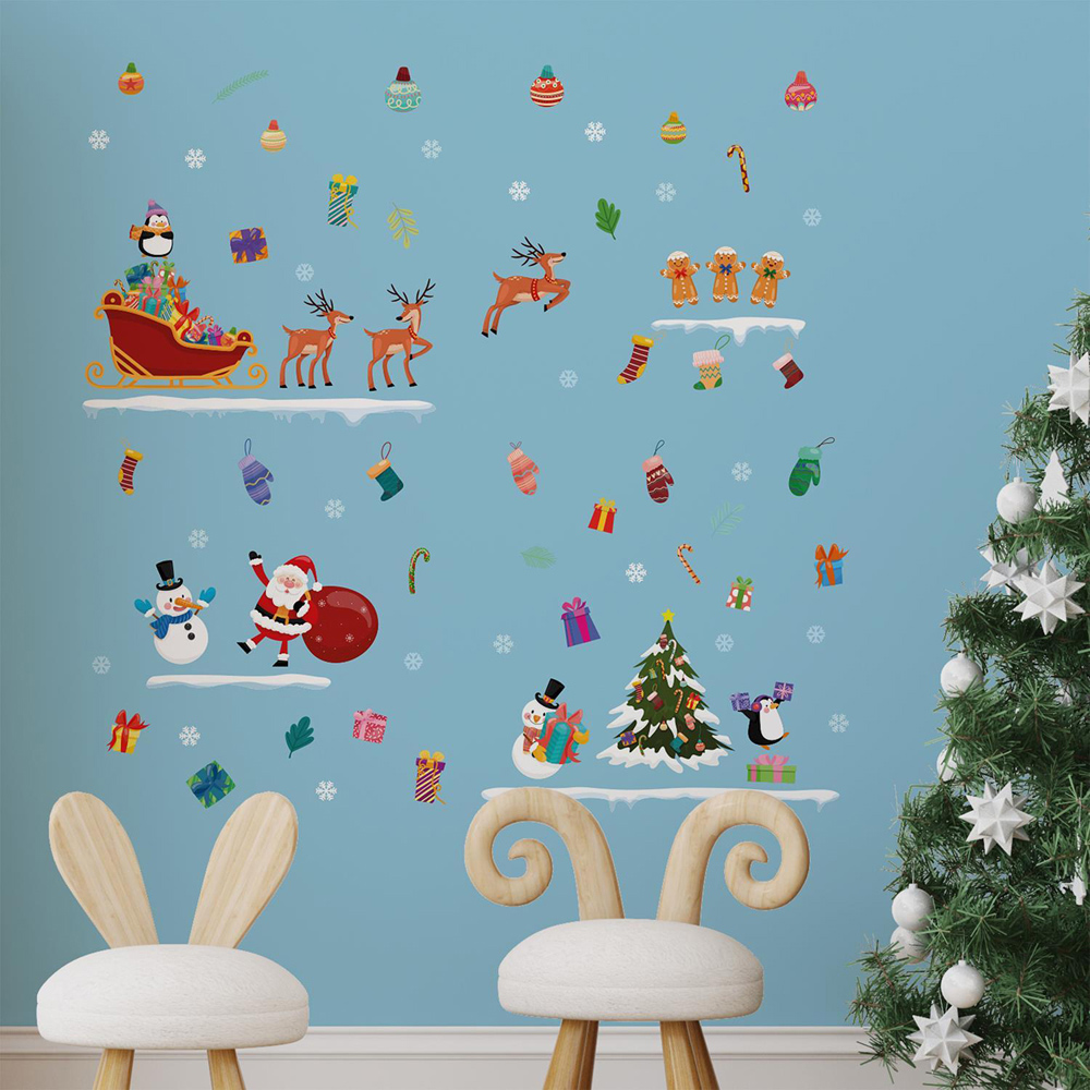 Walplus Christmas Day Colourful Cartoon Self Adhesive Wall Stickers 75 Piece Image 2