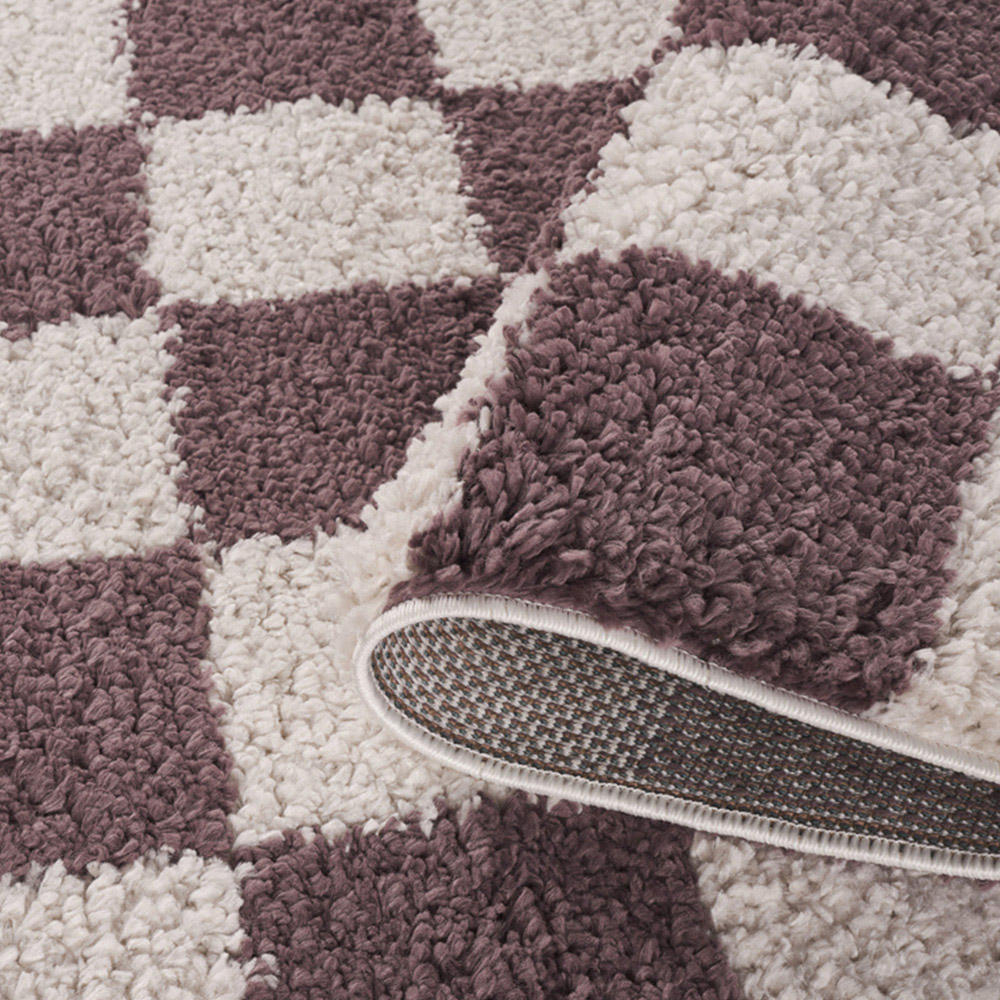 Desire Rugs Chester Lilac Shaggy Checkered Rug 60 x 220cm Image 4