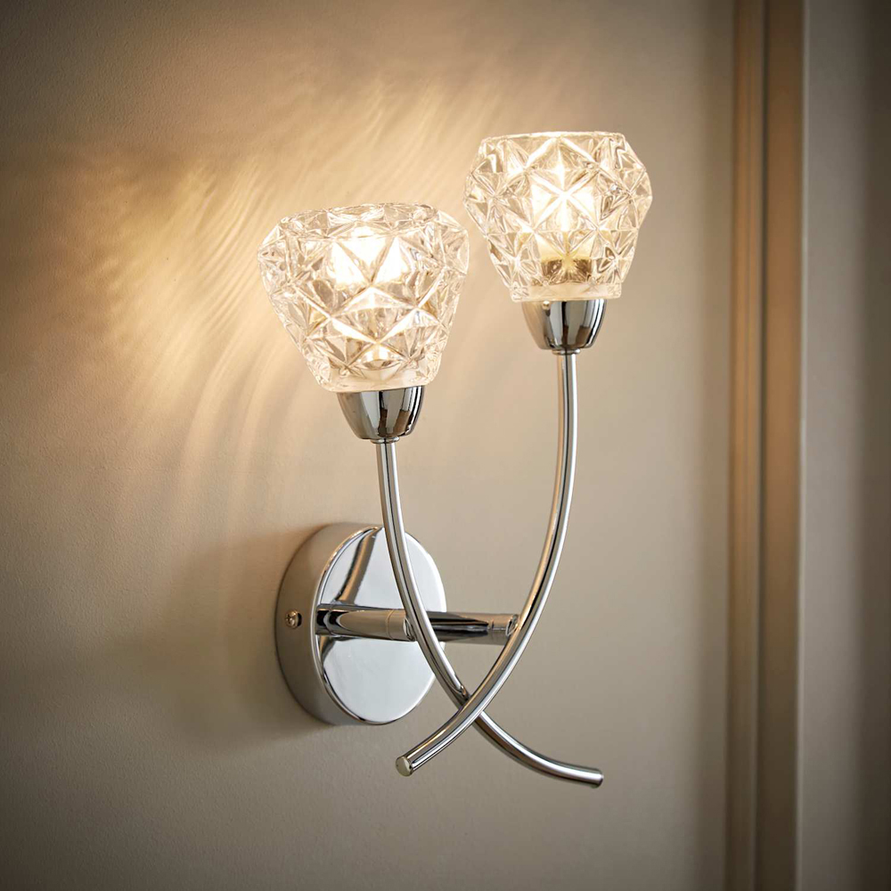 ValueLights Astley 2 Light Crystal Effect Shade Chrome Wall Light with Bulb Image 2