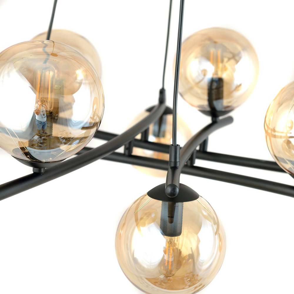 Emibig Essa 8 Light Amber Shade Black E14 Ceiling Pendant Light Image 4